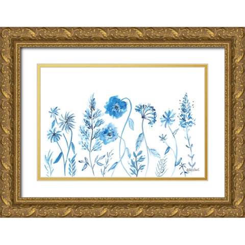 Wildflowers in Blue    Gold Ornate Wood Framed Art Print with Double Matting by Ebert, Roey