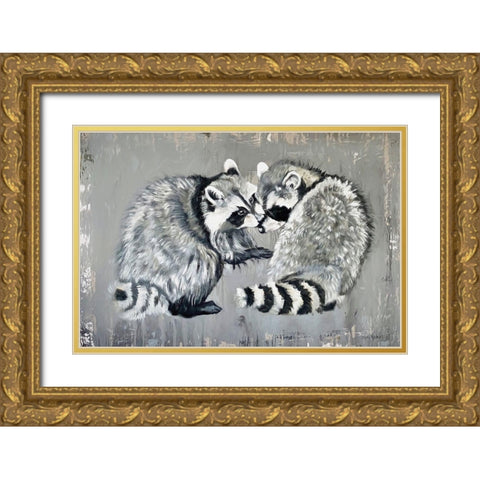 Two Raccoons Gold Ornate Wood Framed Art Print with Double Matting by Redman, Suzi
