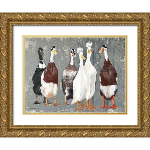 Six Runner Ducks Gold Ornate Wood Framed Art Print with Double Matting by Redman, Suzi