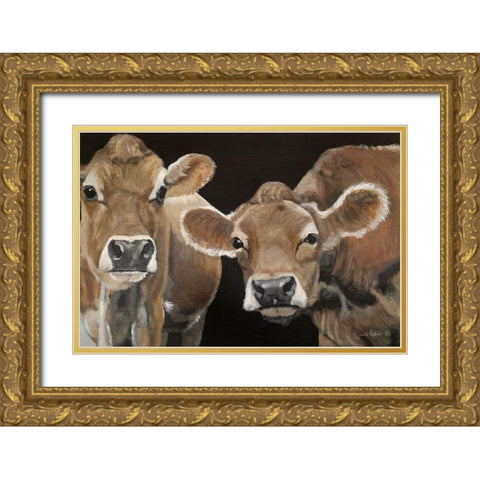 Hello There Cows Gold Ornate Wood Framed Art Print with Double Matting by Redman, Suzi