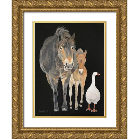 Farmyard Trio Gold Ornate Wood Framed Art Print with Double Matting by Redman, Suzi