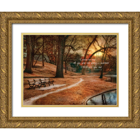 I Will Give You Rest Gold Ornate Wood Framed Art Print with Double Matting by Vieira, Robin-Lee