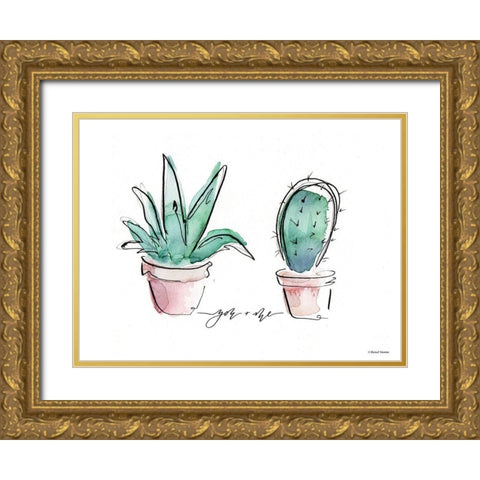 You and Me Cactus Gold Ornate Wood Framed Art Print with Double Matting by Nieman, Rachel