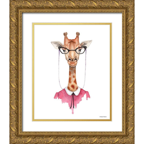 Giraffe in Glasses Gold Ornate Wood Framed Art Print with Double Matting by Nieman, Rachel