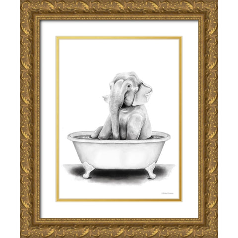 Elephant in Tub Gold Ornate Wood Framed Art Print with Double Matting by Nieman, Rachel