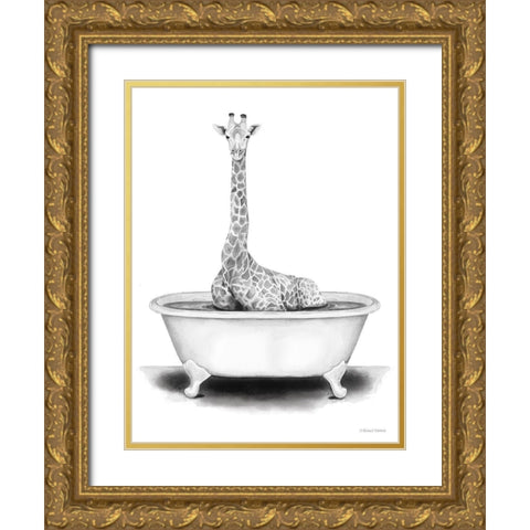 Giraffe in Tub Gold Ornate Wood Framed Art Print with Double Matting by Nieman, Rachel