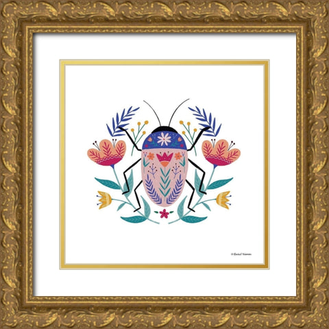 Folk Art Beetle    Gold Ornate Wood Framed Art Print with Double Matting by Nieman, Rachel