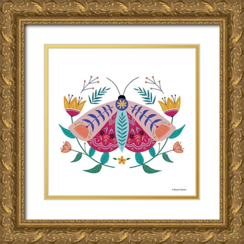 Folk Art Moth    Gold Ornate Wood Framed Art Print with Double Matting by Nieman, Rachel