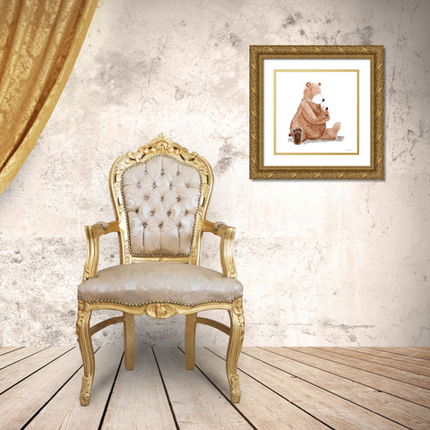 Bear and Heart Gold Ornate Wood Framed Art Print with Double Matting by Nieman, Rachel