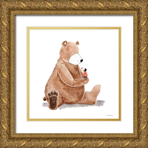 Bear and Heart Gold Ornate Wood Framed Art Print with Double Matting by Nieman, Rachel
