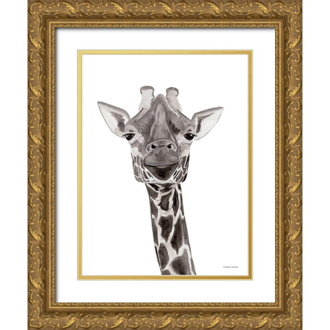 Safari Giraffe Peek-a-boo Gold Ornate Wood Framed Art Print with Double Matting by Nieman, Rachel