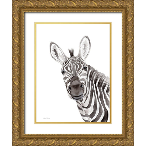 Safari Zebra Peek-a-boo Gold Ornate Wood Framed Art Print with Double Matting by Nieman, Rachel