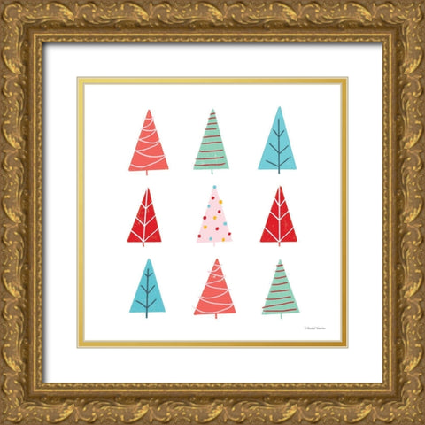 Playful Christmas Trees    Gold Ornate Wood Framed Art Print with Double Matting by Nieman, Rachel