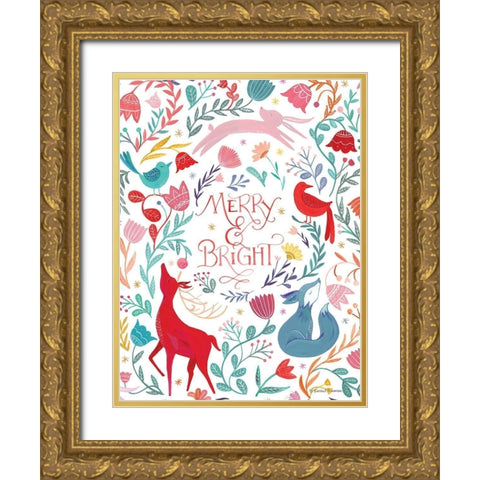 Woodland Merry and Bright    Gold Ornate Wood Framed Art Print with Double Matting by Nieman, Rachel
