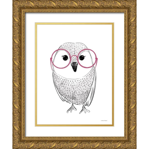 Owl in Pink Glasses Gold Ornate Wood Framed Art Print with Double Matting by Nieman, Rachel