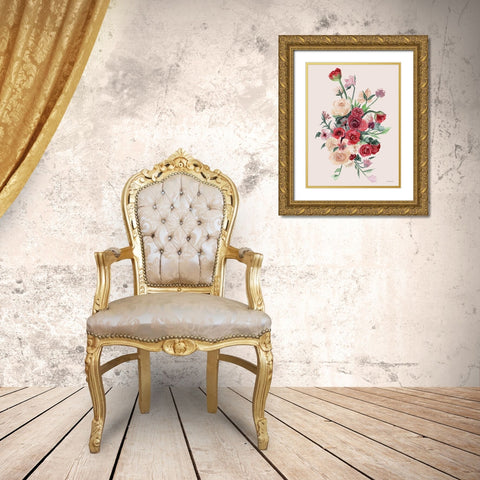 Deep Red Floral Bouquet Gold Ornate Wood Framed Art Print with Double Matting by Nieman, Rachel