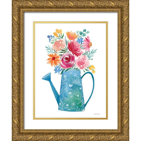 Garden Watering Can Gold Ornate Wood Framed Art Print with Double Matting by Nieman, Rachel