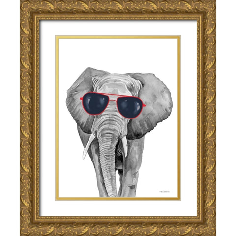 Looking Cool Elephant Gold Ornate Wood Framed Art Print with Double Matting by Nieman, Rachel