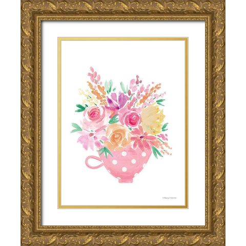 Pretty in Pink Tea Cup Gold Ornate Wood Framed Art Print with Double Matting by Nieman, Rachel
