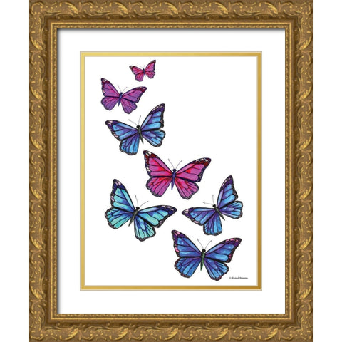 Vibrant Flying Butterflies Gold Ornate Wood Framed Art Print with Double Matting by Nieman, Rachel