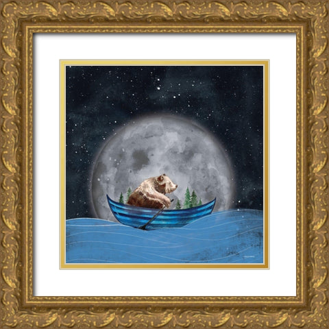 Bear Rowing in the Sea Gold Ornate Wood Framed Art Print with Double Matting by Nieman, Rachel