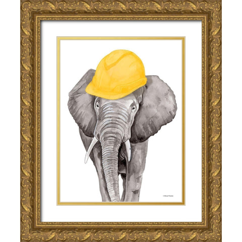 Construction Elephant Gold Ornate Wood Framed Art Print with Double Matting by Nieman, Rachel