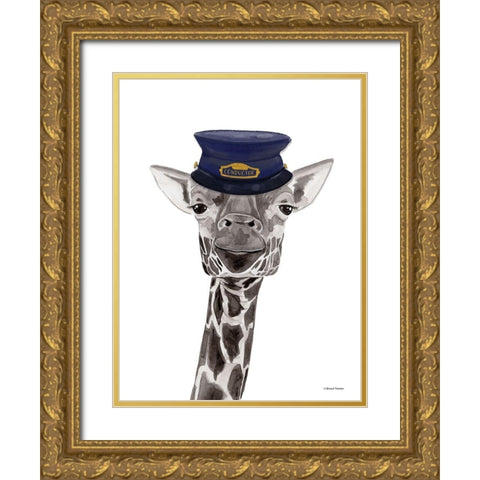 Train Conductor Giraffe Gold Ornate Wood Framed Art Print with Double Matting by Nieman, Rachel
