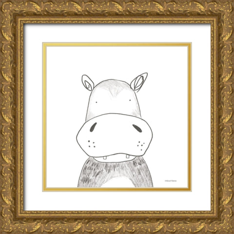 Hippo Line Drawing Gold Ornate Wood Framed Art Print with Double Matting by Nieman, Rachel