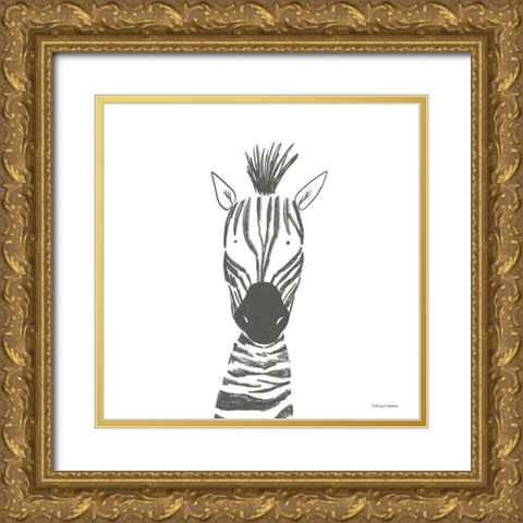 Zebra Line Drawing Gold Ornate Wood Framed Art Print with Double Matting by Nieman, Rachel