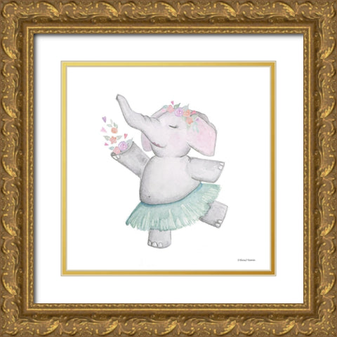 Elephant Ballerina Gold Ornate Wood Framed Art Print with Double Matting by Nieman, Rachel