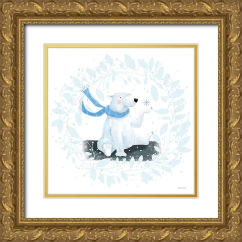 Polar Bear Holiday Gold Ornate Wood Framed Art Print with Double Matting by Nieman, Rachel