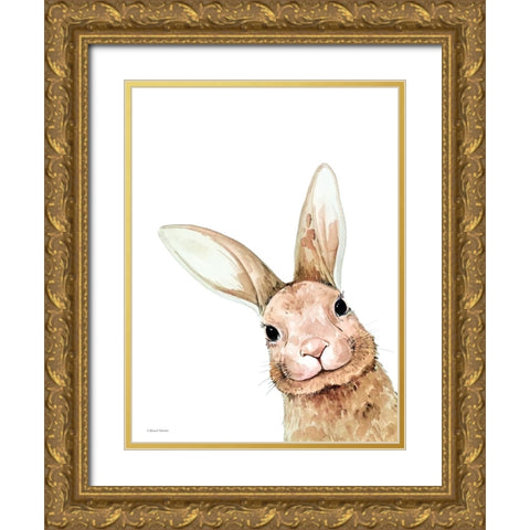 Fluffy Peekaboo Bunny Gold Ornate Wood Framed Art Print with Double Matting by Nieman, Rachel