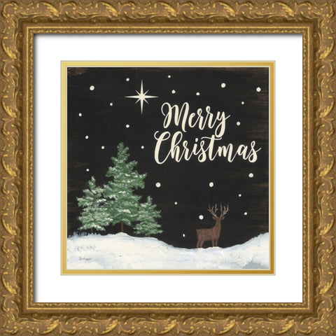 Merry Woodland Christmas Gold Ornate Wood Framed Art Print with Double Matting by Soulspeak And Sawdust