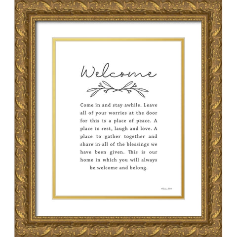 Welcome Gold Ornate Wood Framed Art Print with Double Matting by Ball, Susan