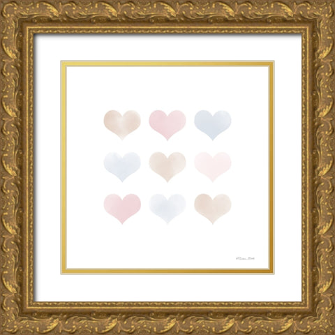 Watercolor Hearts Gold Ornate Wood Framed Art Print with Double Matting by Ball, Susan