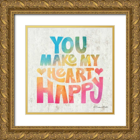 You Make My Heart Happy Gold Ornate Wood Framed Art Print with Double Matting by Ball, Susan