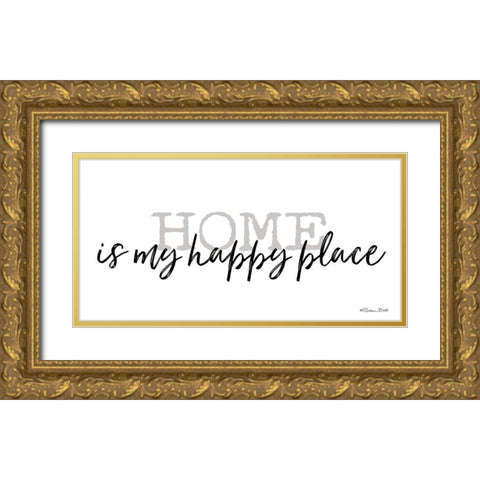 Home is My Happy Place Gold Ornate Wood Framed Art Print with Double Matting by Ball, Susan