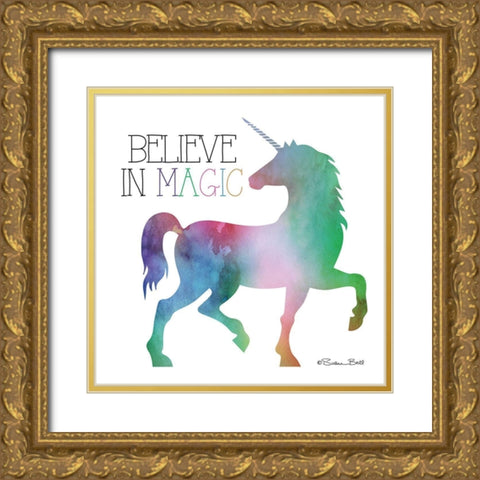Believe in Magic Unicorn Gold Ornate Wood Framed Art Print with Double Matting by Ball, Susan