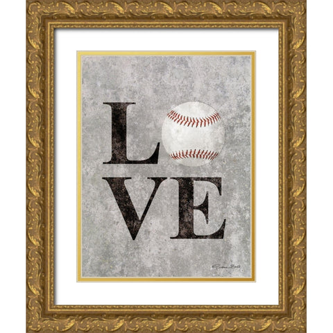 LOVE Baseball Gold Ornate Wood Framed Art Print with Double Matting by Ball, Susan