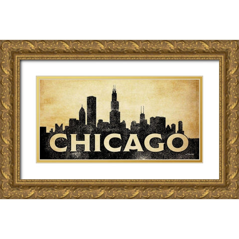 Chicago Skyline Gold Ornate Wood Framed Art Print with Double Matting by Ball, Susan