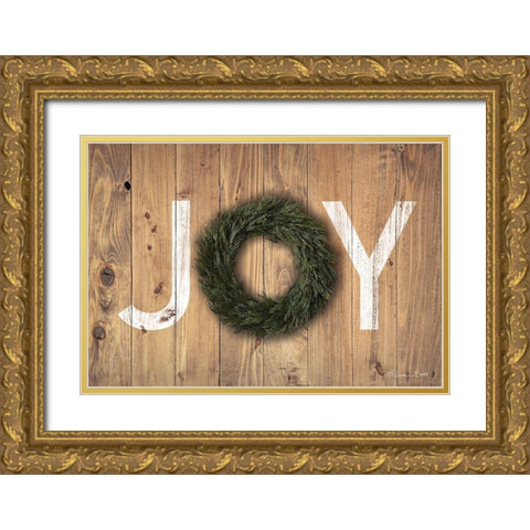 Joy Cedar Wreath Gold Ornate Wood Framed Art Print with Double Matting by Ball, Susan