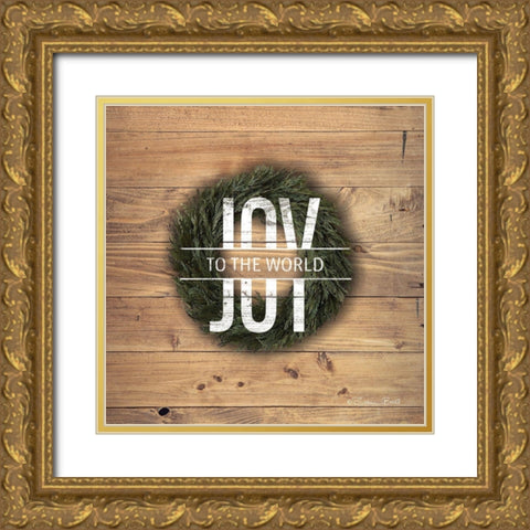 Joy to the World with Wreath Gold Ornate Wood Framed Art Print with Double Matting by Ball, Susan