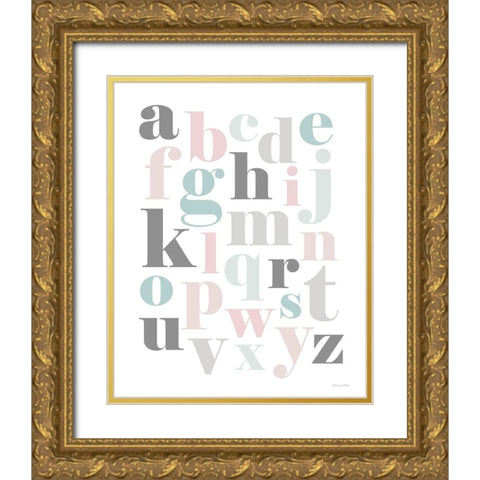 Softly Colored Alphabet Gold Ornate Wood Framed Art Print with Double Matting by Ball, Susan