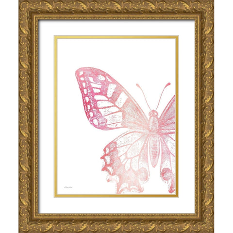 Pink Butterfly I Gold Ornate Wood Framed Art Print with Double Matting by Ball, Susan