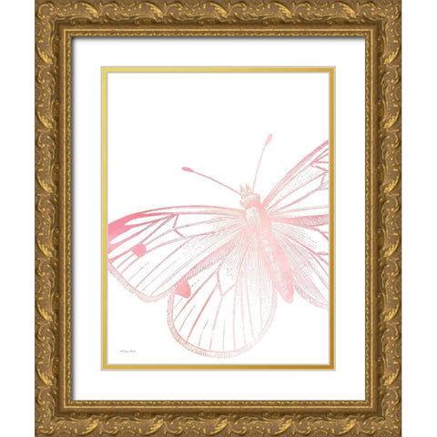 Pink Butterfly II Gold Ornate Wood Framed Art Print with Double Matting by Ball, Susan