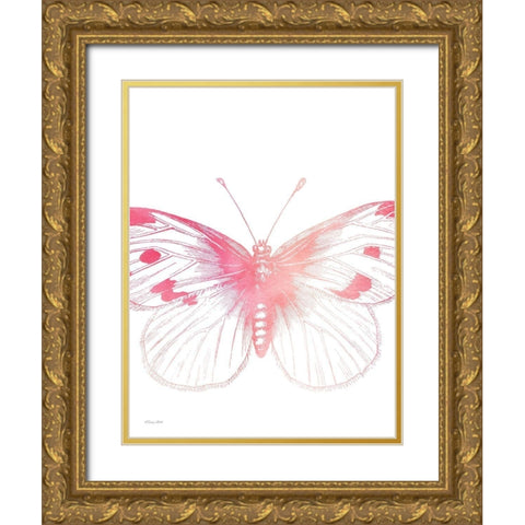 Pink Butterfly III Gold Ornate Wood Framed Art Print with Double Matting by Ball, Susan