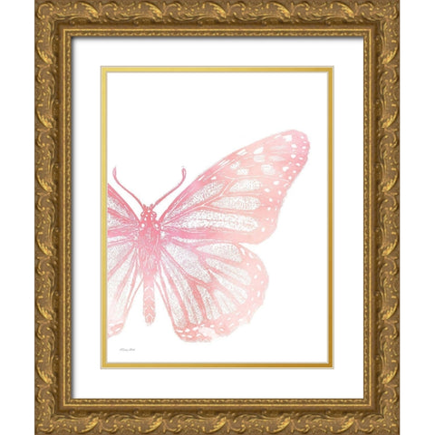 Pink Butterfly IV Gold Ornate Wood Framed Art Print with Double Matting by Ball, Susan