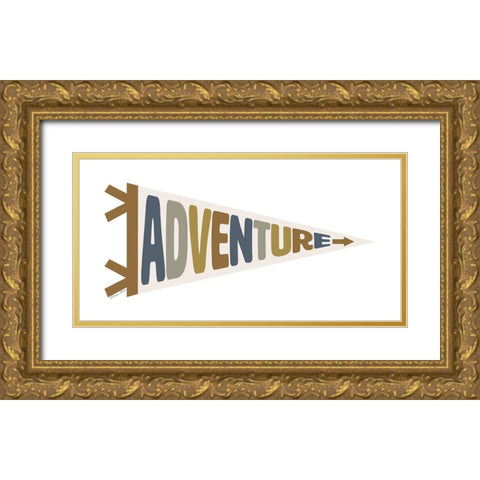 Adventure Pennant Gold Ornate Wood Framed Art Print with Double Matting by Ball, Susan