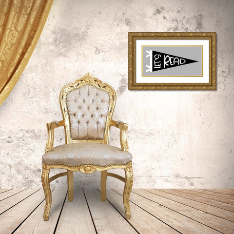 Lets Read Pennant Gold Ornate Wood Framed Art Print with Double Matting by Ball, Susan