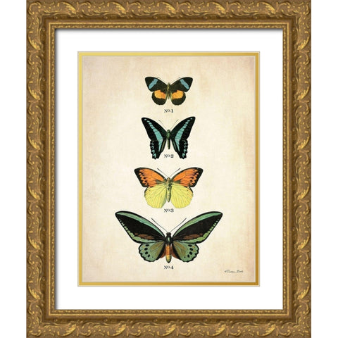 Butterflies 2    Gold Ornate Wood Framed Art Print with Double Matting by Ball, Susan